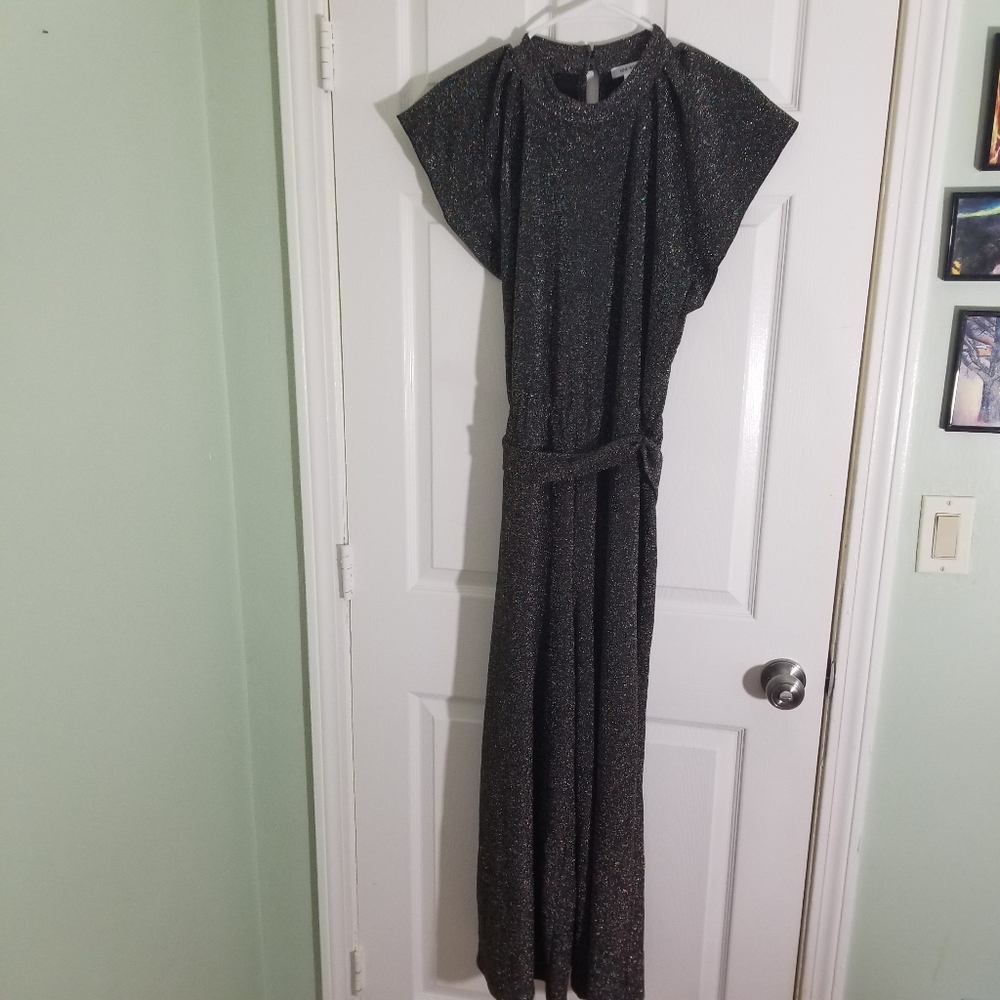 Nine West Sleeveless Wide-Leg Black W/ Sparkle Women's XL Jumpsuit Tie Waist - Picture 2 of 7